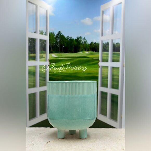 Jenna Turquoise Ceramic Planter Pot with Stud legs attached - Picture 1 of 10